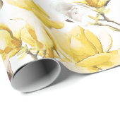 Geel en wit Magnolia Blossom Waterverf Patroon Cadeaupapier (Rol Hoek)