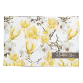 Geel en wit Magnolia Blossom Waterverf Patroon Kussensloop (Achterkant)