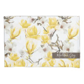 Geel en wit Magnolia Blossom Waterverf Patroon Kussensloop (Voorkant)