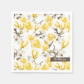 Geel en wit Magnolia Blossom Waterverf Patroon Servet (Voorkant)