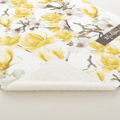 Geel en wit Magnolia Blossom Waterverf Patroon Sherpa Deken (3/4)