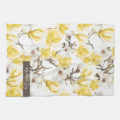 Geel en wit Magnolia Blossom Waterverf Patroon Theedoek (Horizontaal)