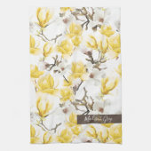 Geel en wit Magnolia Blossom Waterverf Patroon Theedoek (Verticaal)