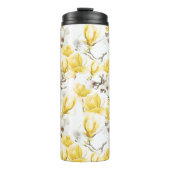 Geel en wit Magnolia Blossom Waterverf Patroon Thermosbeker (Voorkant)