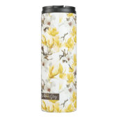 Geel en wit Magnolia Blossom Waterverf Patroon Thermosbeker (Achterkant)