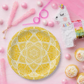Geel en wit Mandala - Loergann in Honey Papieren Bordje (Feest)