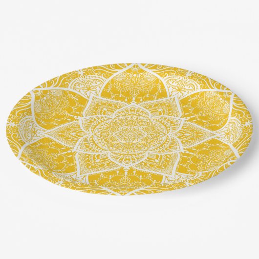 Geel en wit Mandala - Loergann in Honey Papieren Bordje (Gekanteld)