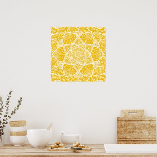 Geel en wit Mandala - Loergann in Honey Poster (Keuken)