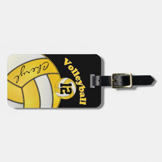 Geel en wit met zwarte porty Volleyball Bagagelabel (Voorkant horizontaal)