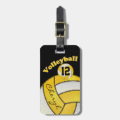 Geel en wit met zwarte porty Volleyball Bagagelabel (Voorkant verticaal)