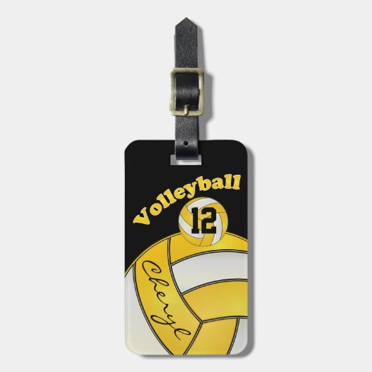 Geel en wit met zwarte porty Volleyball Bagagelabel (Voorkant verticaal)