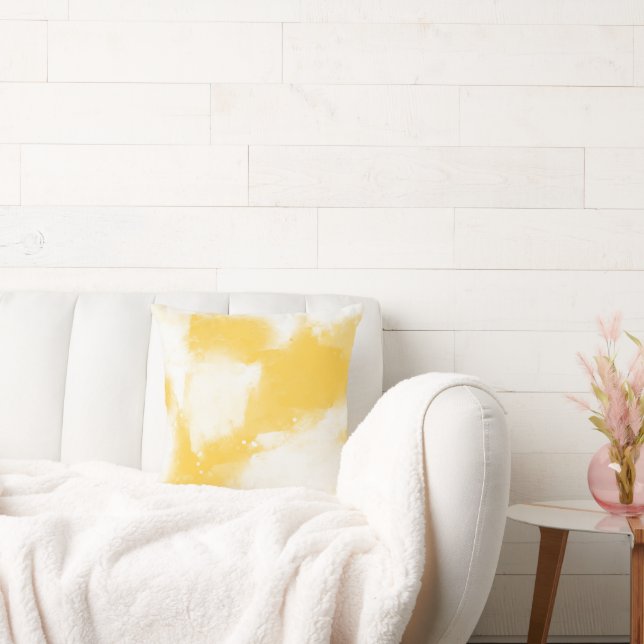 Geel en wit Moderne Abstracte penseelstreken Kussen (Bank)