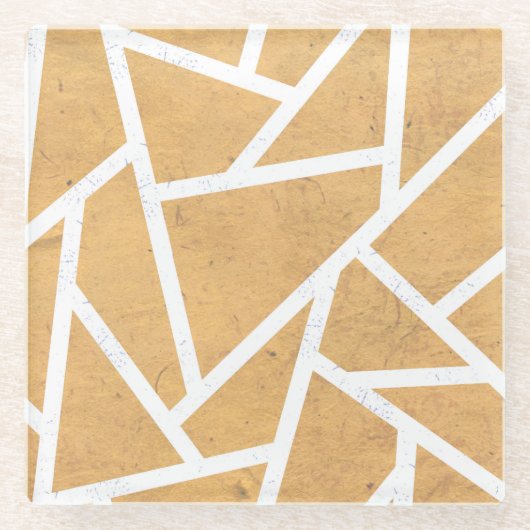 Geel en wit mozaïekpatroon glazen onderzetter (Voorkant)