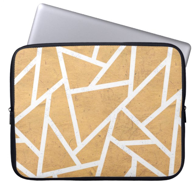 Geel en wit mozaïekpatroon laptop sleeve (Voorkant)