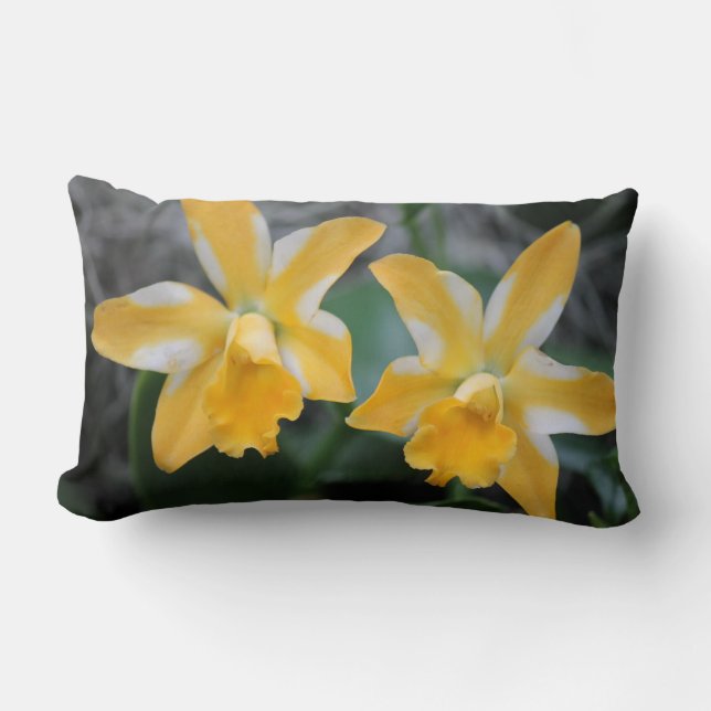 Geel en Wit Orchidee Lumbaal Kussen (Voorkant)