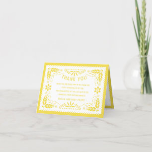 Geel en wit papel picado Baby boy Shower Bedankkaart