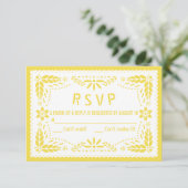 Geel en wit papel picado baby shower RSVP kaartje (Staand voorkant)