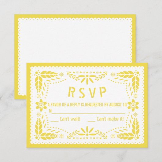 Geel en wit papel picado baby shower RSVP kaartje (Voorkant / Achterkant)