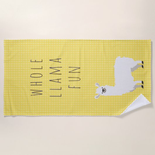 Geel en wit poka Dot Cute Llama Strandlaken (Voorkant)