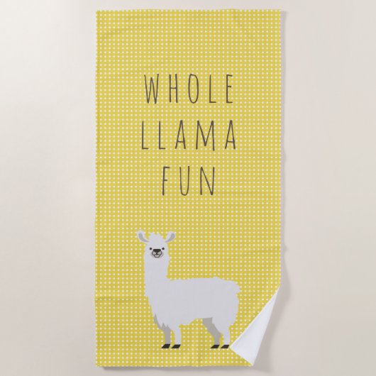Geel en wit poka Dot Cute Llama Strandlaken (Voorkant)