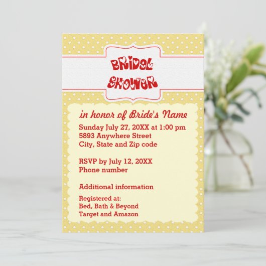 Geel en wit poka Dots Heart Text Vrijgezellenfeest Kaart (Staand voorkant)