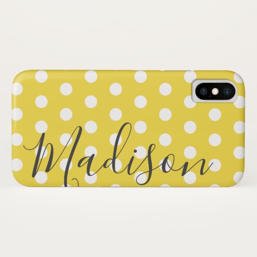 Geel en wit Polka Dot Gepersonaliseerde naam Case-Mate iPhone Case (Achterkant (horizontaal))