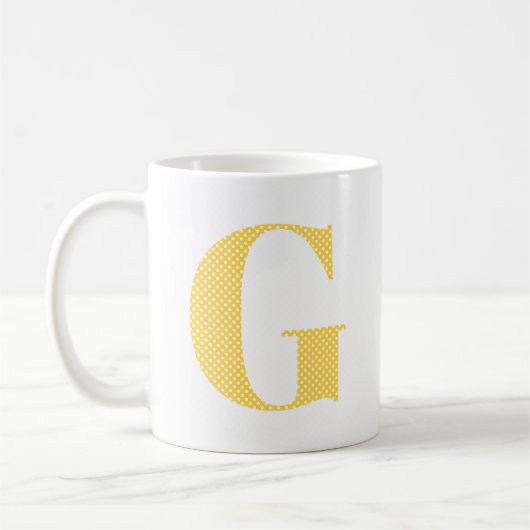 Geel en wit Polka Dot Monogram Koffiemok (Links)