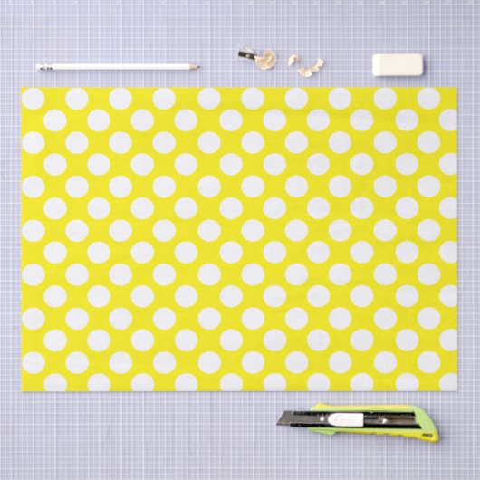 Geel en wit Polka Dots Tissuepapier (Craft)