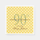 Geel en wit polka stippen 90ste verjaardag papier servet (Voorkant)