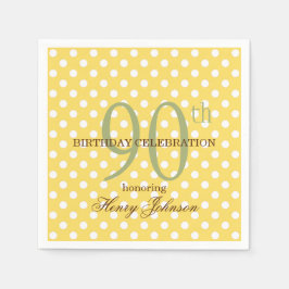 Geel en wit polka stippen 90ste verjaardag papier servet