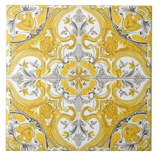 Geel en wit Portugees keramische Tegel Tegeltje (Voorkant)