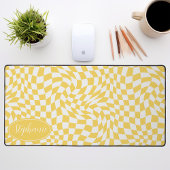 Geel en Wit Retro Groovy Golfpatroon Checker Bureaumat