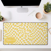 Geel en Wit Retro Groovy Golfpatroon Checker Bureaumat