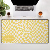Geel en Wit Retro Groovy Golfpatroon Checker Bureaumat