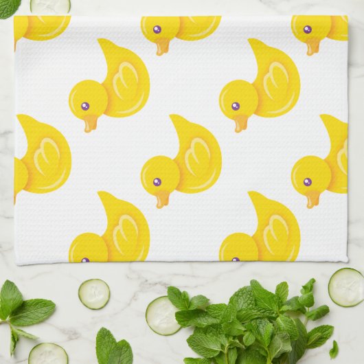 Geel en wit rubber eend, eend theedoek (Gevouwen)