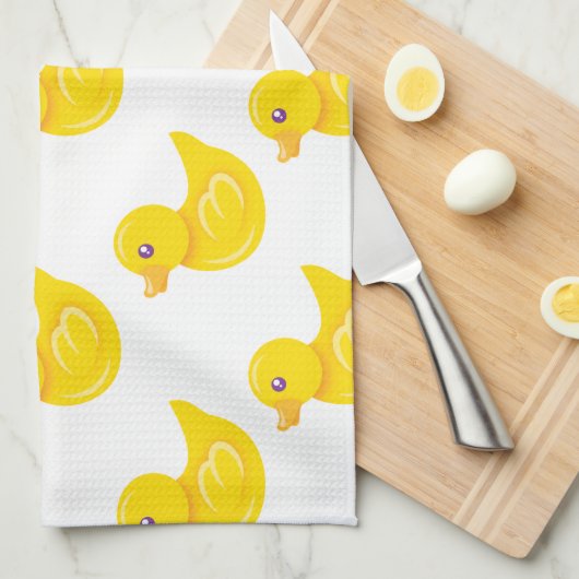 Geel en wit rubber eend, eend theedoek (Quarter Fold)