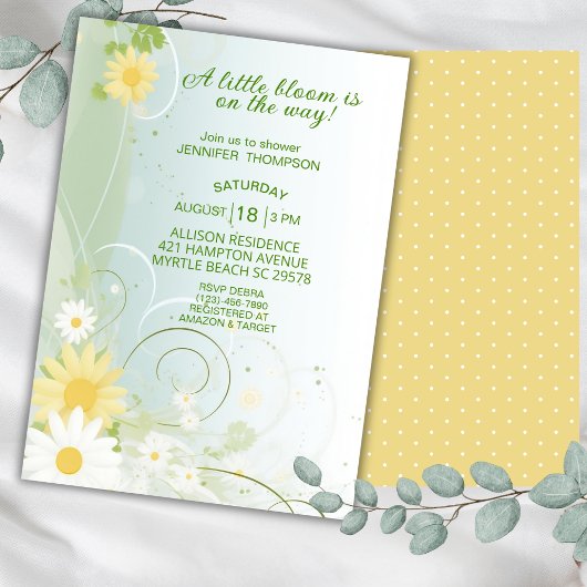 Geel en wit Spring Flowers Baby shower Kaart
