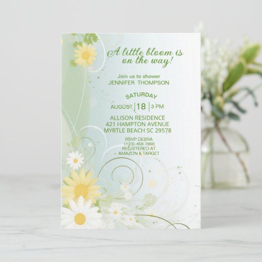 Geel en wit Spring Flowers Baby shower Kaart (Staand voorkant)