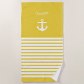 Geel en wit Stripes Nautical Personalized Strandlaken (Voorkant)