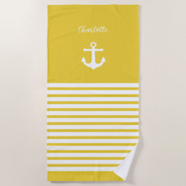 Geel en wit Stripes Nautical Personalized Strandlaken