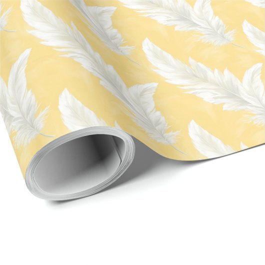 Geel en wit veerpatroon bruids- cadeaupapier (Rol Hoek)