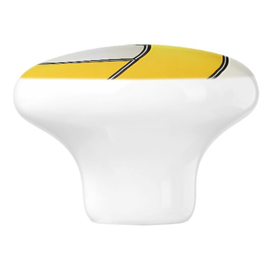 Geel en wit volleybal keramische knop (Zijkant)