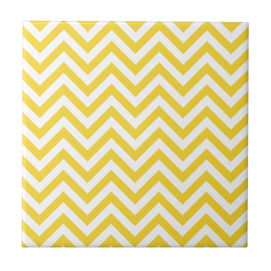 Geel en wit Zigzag Stripes Chevron Pattern Tegeltje (Voorkant)