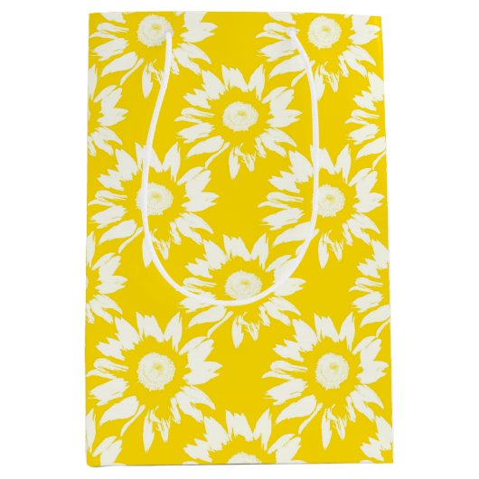 Geel en wit zonnebloempatroon medium cadeauzakje (Voorkant)