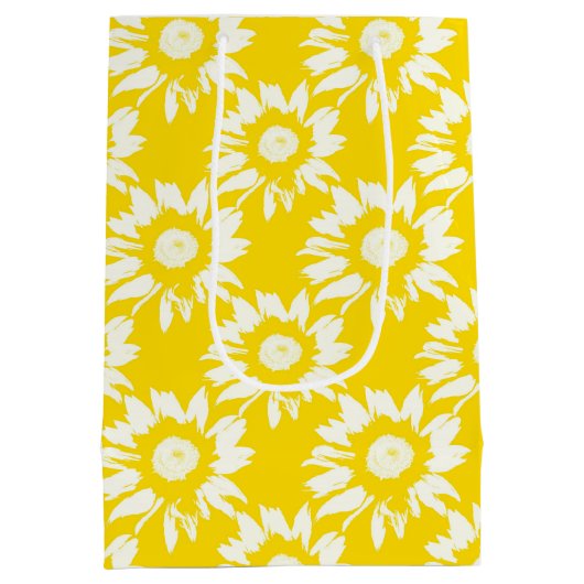 Geel en wit zonnebloempatroon medium cadeauzakje (Achterkant)