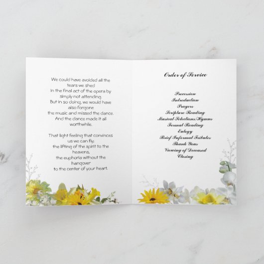Geel en witte bloemen begrafenisprogramma programma (Binnen)
