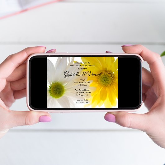 Geel en Witte Dagen Wedding Rehearsal Dinner Kaart