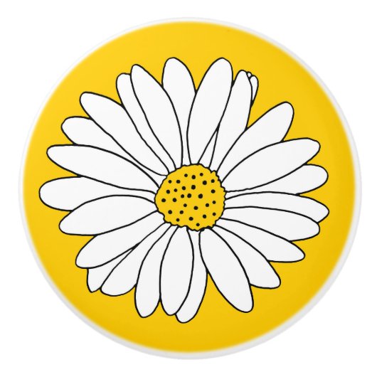 Geel en Witte Daisy 2 Keramische Knop (Voorkant)