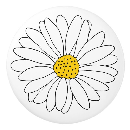Geel en Witte Daisy Keramische Knop (Voorkant)