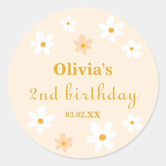 Geel en witte Daisy Verjaardag Ronde Sticker (Voorkant)